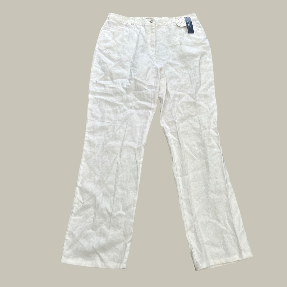 Westbound The Katie Fit White 100% Linen Straight Leg Pants Women Size 14 NWT